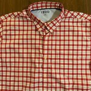 Izod Men's Red & White Plaid Button Down Shirt XXL
